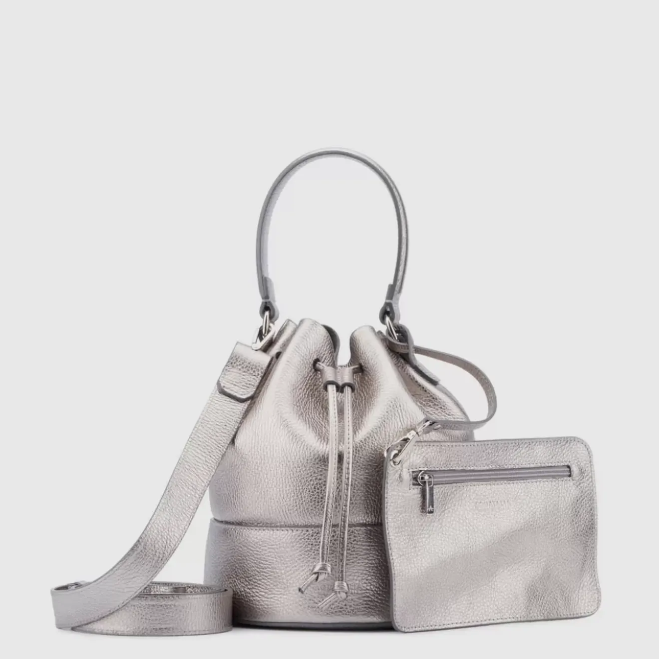 Handbags-Aquatalia Bari Bucket Platinum